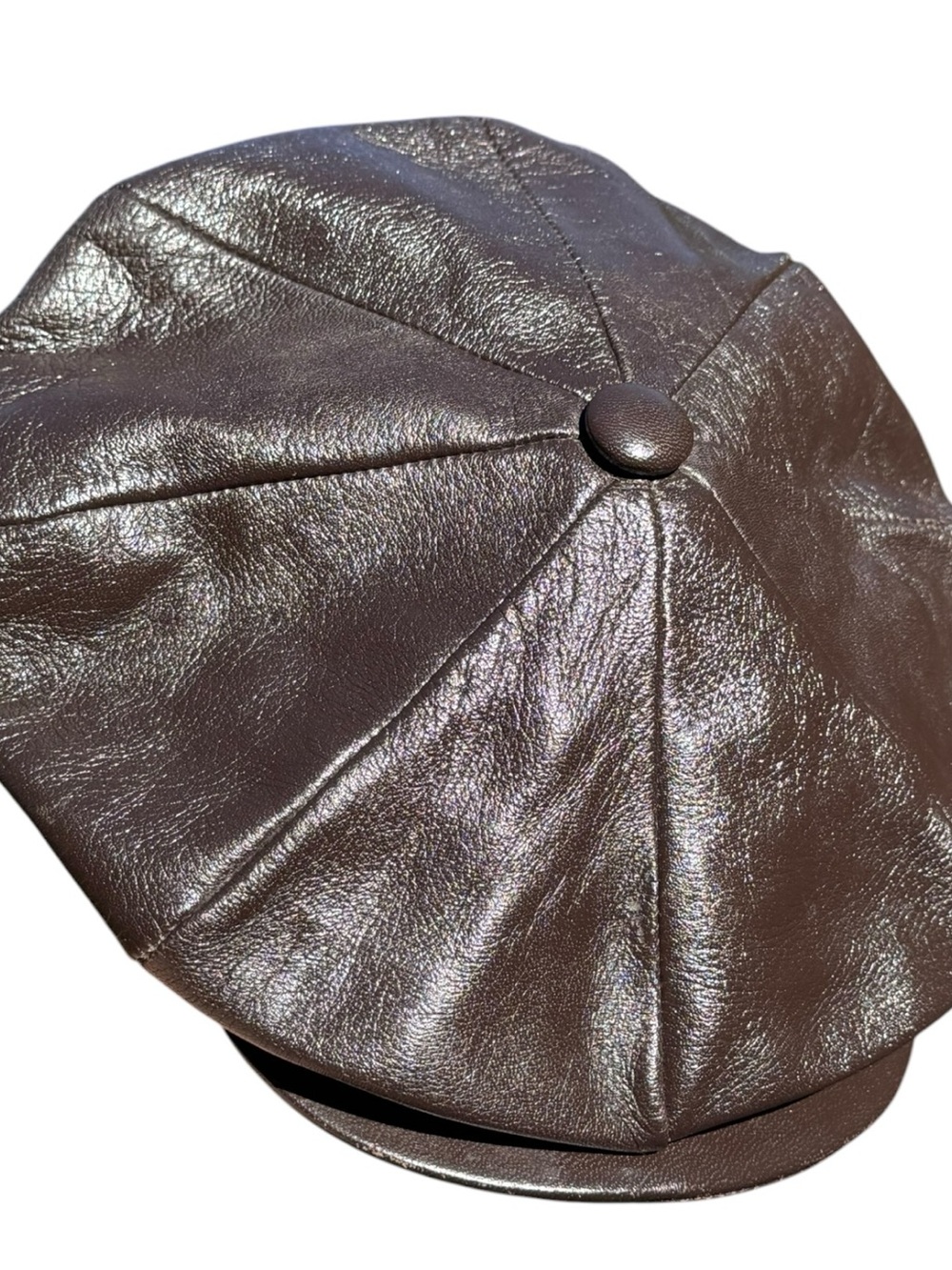 Vintage CAPAS Headwear Brown Genuine Lambskin Leather Newsboy Cap Hat XXL